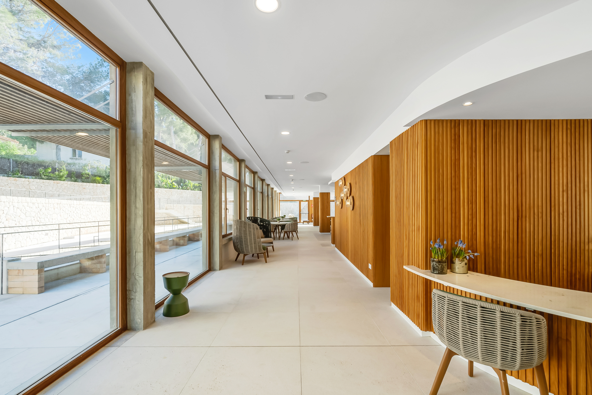 Sunlit interior corridor