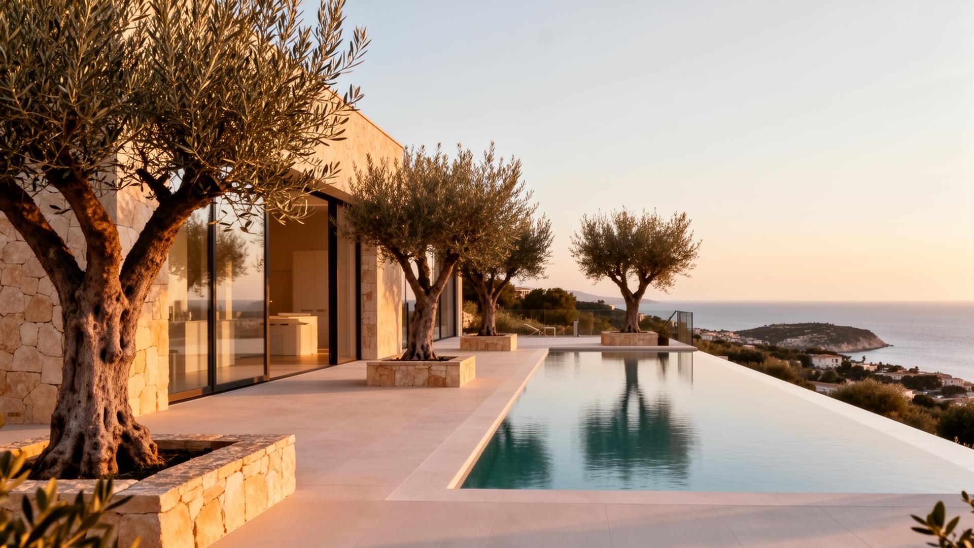 Olivium longevity sanctuary overlooking the Mallorca coast